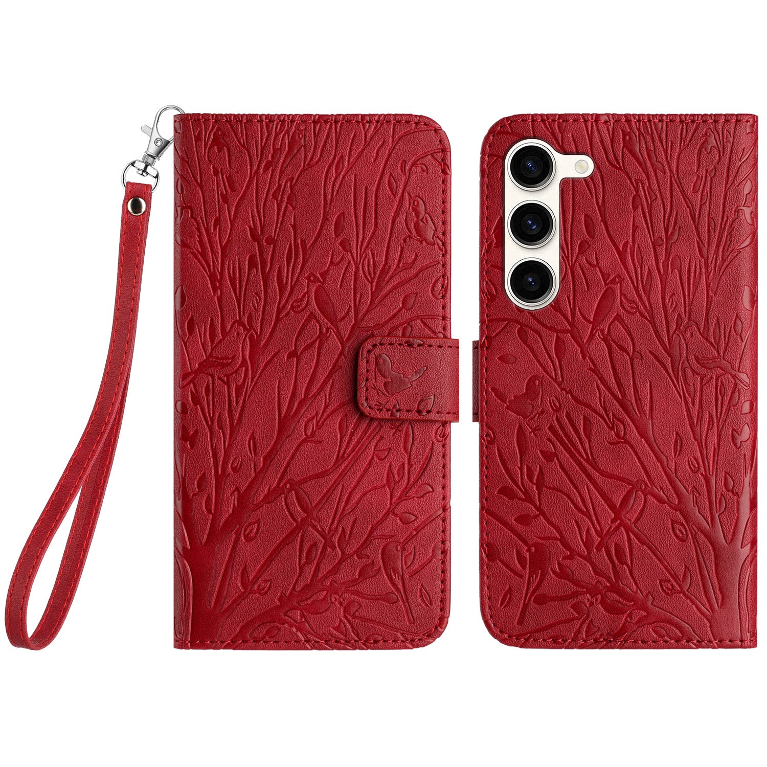 For Samsung Galaxy S23 Case Imprinted Tree Bird Stand Wallet Phone Cover For Samsung Galaxy S23 Case Imprinted Tree Bird Stand Wallet Phone Cover